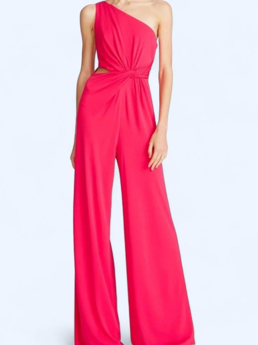 Halston Pink Randi One Shoulder Jersey Twist Jumpsuit Size 0 / XS.